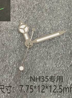 手表配件 银边白色三针表针绿夜光 适合装NH35/36/4R/7S机芯