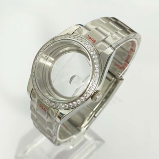 表配件41mm全钢带砖狗表壳+带透底蓝宝镜面放大镜款适装8285机芯