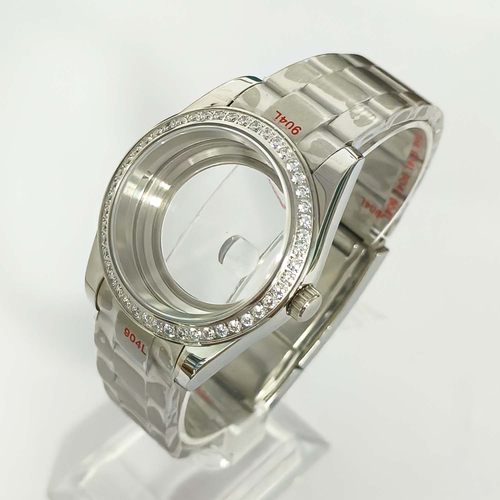 表配件41mm全钢带砖狗表壳+带透底蓝宝镜面放大镜款适装8285机芯