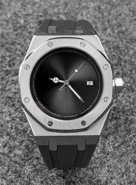 无logo男士机械手表 41mm无夜光不锈钢表壳+黑橡胶表带配全新NH35