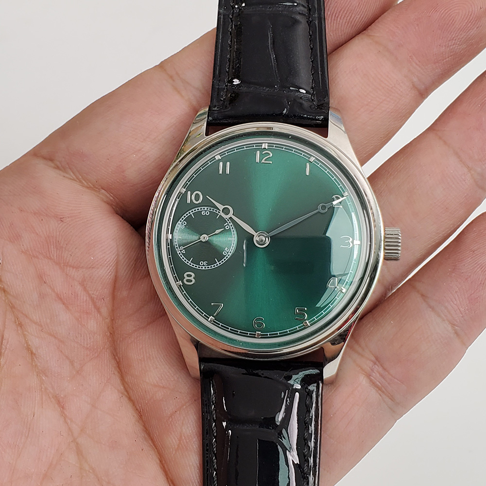 男士42mm手动机芯绿银色表盘手表