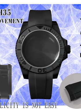 SUB黑色表壳316L不锈钢40mm 平蓝宝玻璃硅胶表带 适装NH35/36机芯