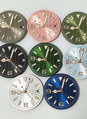 手表配件28.5mm玫钉太阳纹表盘+表针绿色夜光适装NH35/36/7S机芯