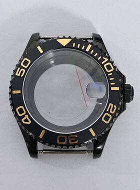 手表配件40MM游艇壳黑色表壳不锈钢放大镜透底适装NH35/NH36机芯