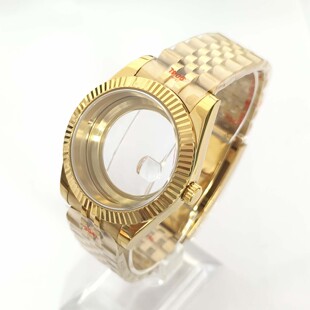 新款41mm电镀金狗牙圈表壳+带透底蓝宝镜面放大镜款适装8285机芯