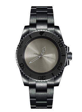 机械手表 PVD黑色40mm精钢壳带蓝宝玻璃3D打印CD纹灰盘配NH35机芯