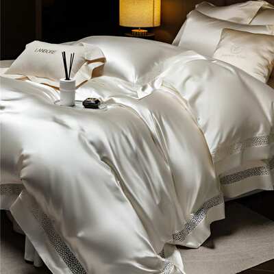 意式高奢重磅水光真丝缎裸睡级床品高端超细旦天丝棉四件套家纺