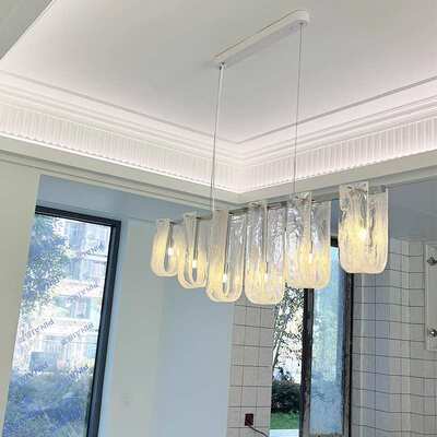 法式轻奢餐厅吊灯设计师意式极简云雾玻璃吧台岛台一字长条艺术灯