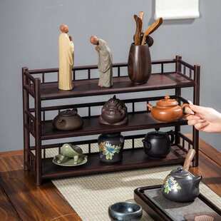 桌面置物架三层茶壶茶杯架紫砂壶茶具收纳架竹制茶棚置物架博古架
