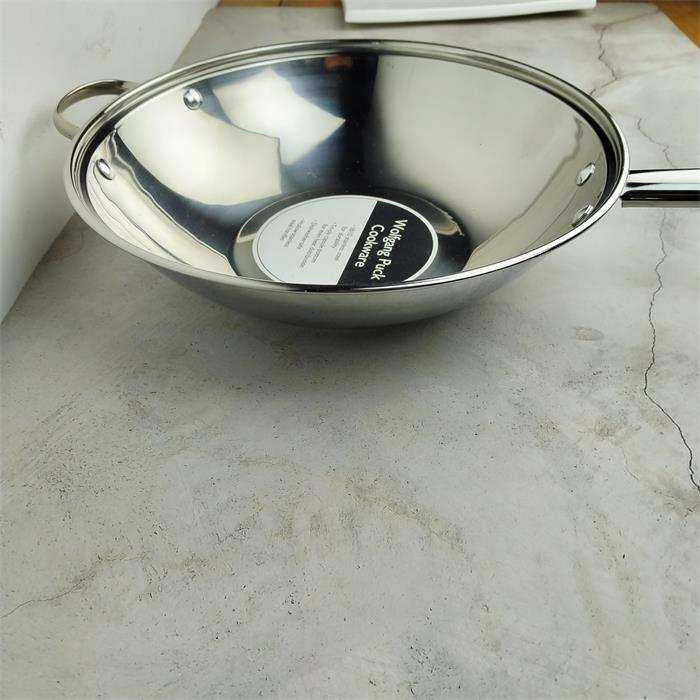 轻便款女生炒菜锅18-10不锈钢炒锅家用物理不沾锅316煎炒一体