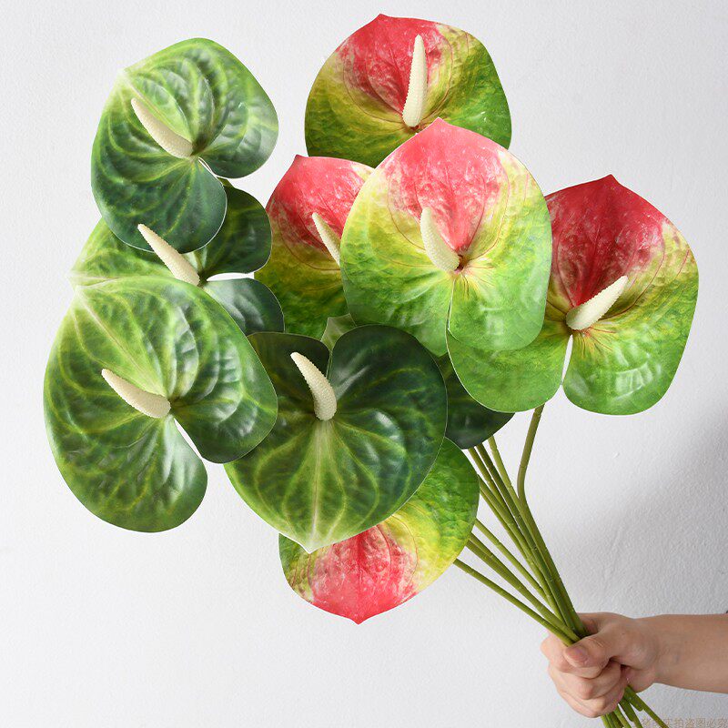 仿真红掌单支火鹤叶花束森系家居装饰摆件手工绿掌婚庆路引插花