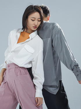 S36原创舞蹈服演出服衬衫现代舞练功服白色跳舞上衣男女大码 宽松