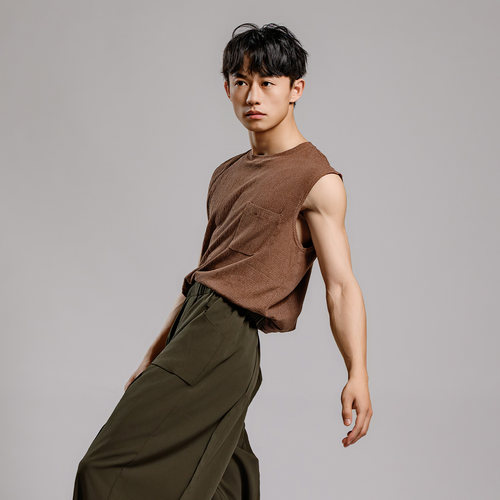 D395舞蹈服男上衣背心现代舞练功服中国古典舞运动速干棉胡沈员