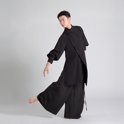 F01现代舞演出服立领长款衬衫风衣