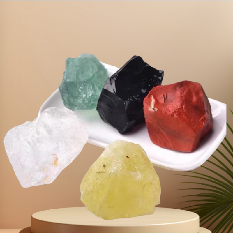 天然五彩石绿萤石黄水晶白水晶红碧玉黑曜石大颗粒原石摆件五行石