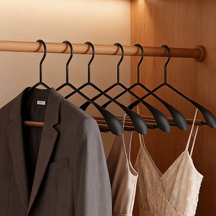 实木宽肩铁艺衣架轻奢家用无痕大衣西装架子裤夹榉木衣柜挂衣撑子