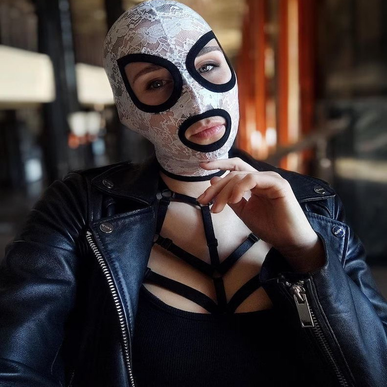 白色蕾丝花纹情趣头套弹力面罩开小嘴全包情感面具cos性感女生戴