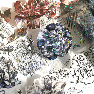 【祈鸟】重瓣木槿 MENU手帐规划局 红蓝黑 贝壳光pet和纸胶带分装