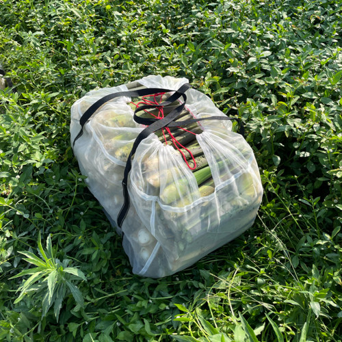 基础款茭白网袋套在90L升桶的茭瓜高笋网袋子田里装车运输纱网袋
