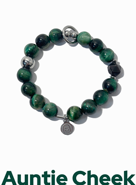 Auntie Cheek【翠瞳】原创手工设计绿虎眼石玛瑙钛钢手链男女同款