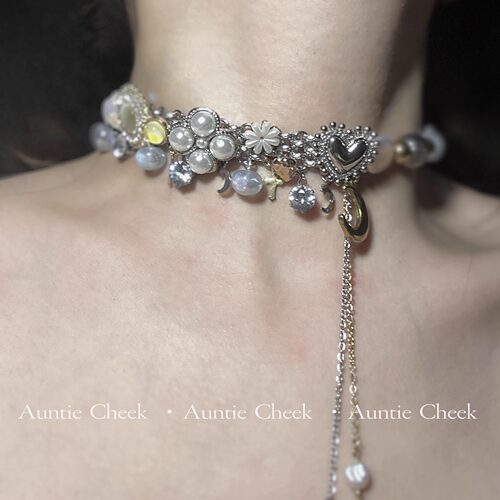 auntiecheek钛钢珍珠chocker纽扣