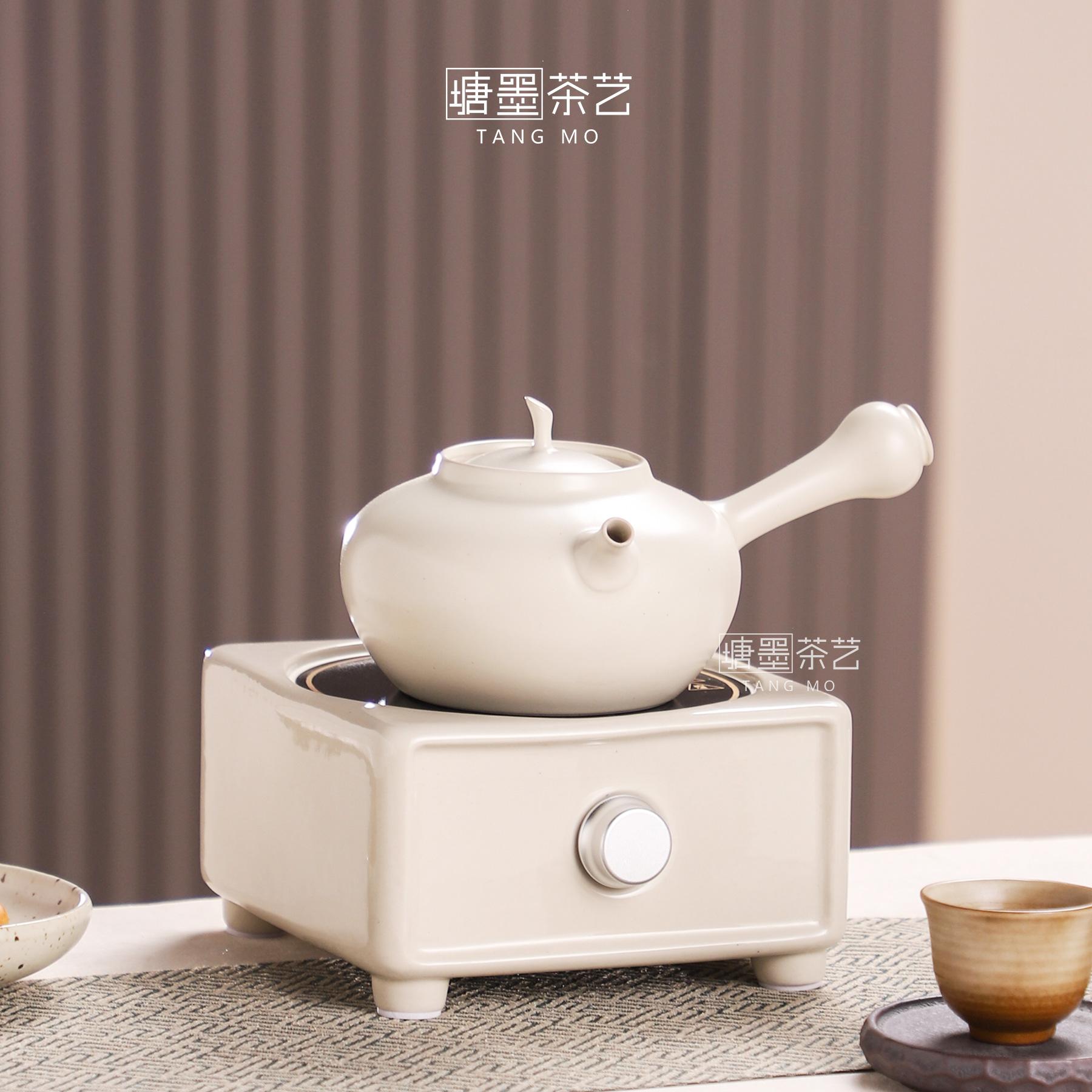 塘墨轩 白泥粗陶侧把壶苏打釉明火烧水壶小号电陶炉急须煮茶壶