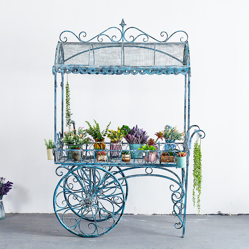 美式复古做旧 铁艺大型花车花架 置物架花店陈列展架花园庭院装饰