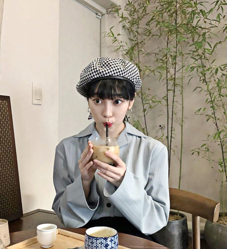 monana冬款chic千鸟格报童贝雷帽