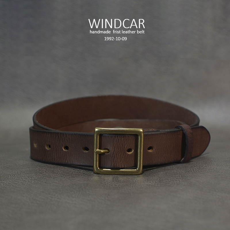 WINDCAR皮带男真皮针扣青年休闲中年裤带男头层牛皮铜扣复古腰带