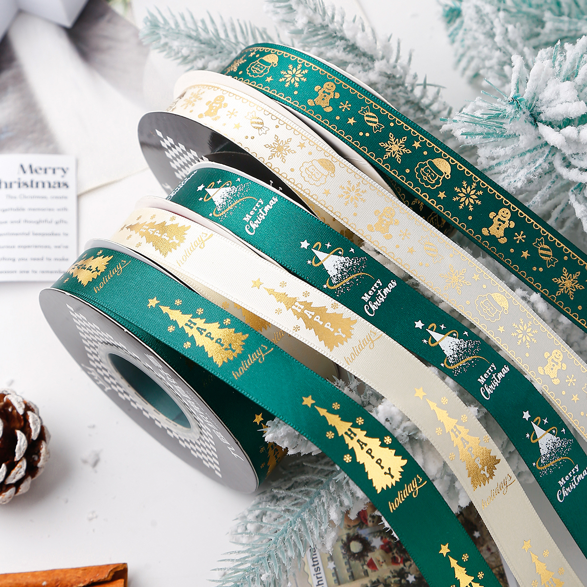圣诞节丝带墨绿米白包装礼物礼品