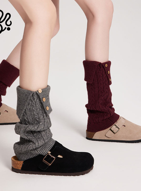 秋冬加厚灰色纽扣袜套堆堆袜配勃肯鞋百搭针织复古麻花腿套袜子女