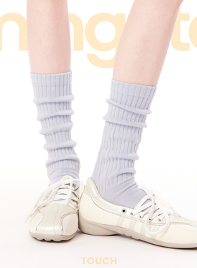 蓝色小腿袜女款韩系ins多巴胺堆堆袜春夏条纹芭蕾风泡泡长筒袜