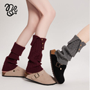 mingoto秋冬灰色复古麻花袜套堆堆袜女显瘦百搭针织翻边纽扣腿套