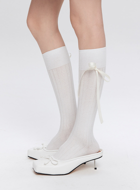 mingoto夏季薄款绑带蝴蝶结抽条小腿袜芭蕾少女ins百搭堆堆袜子女