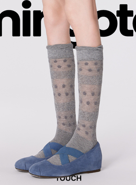 mingoto夏季灰色袜子女花边网眼透气小腿袜miu系长袜堆堆袜