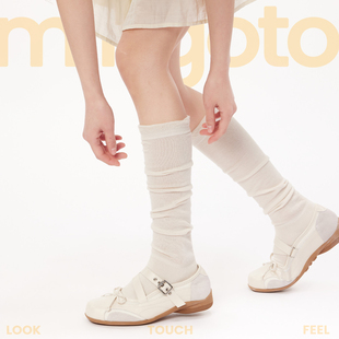 白色长筒袜女款 花边纯色瘦腿堆堆袜 韩系ins芭蕾风小腿袜春夏薄款