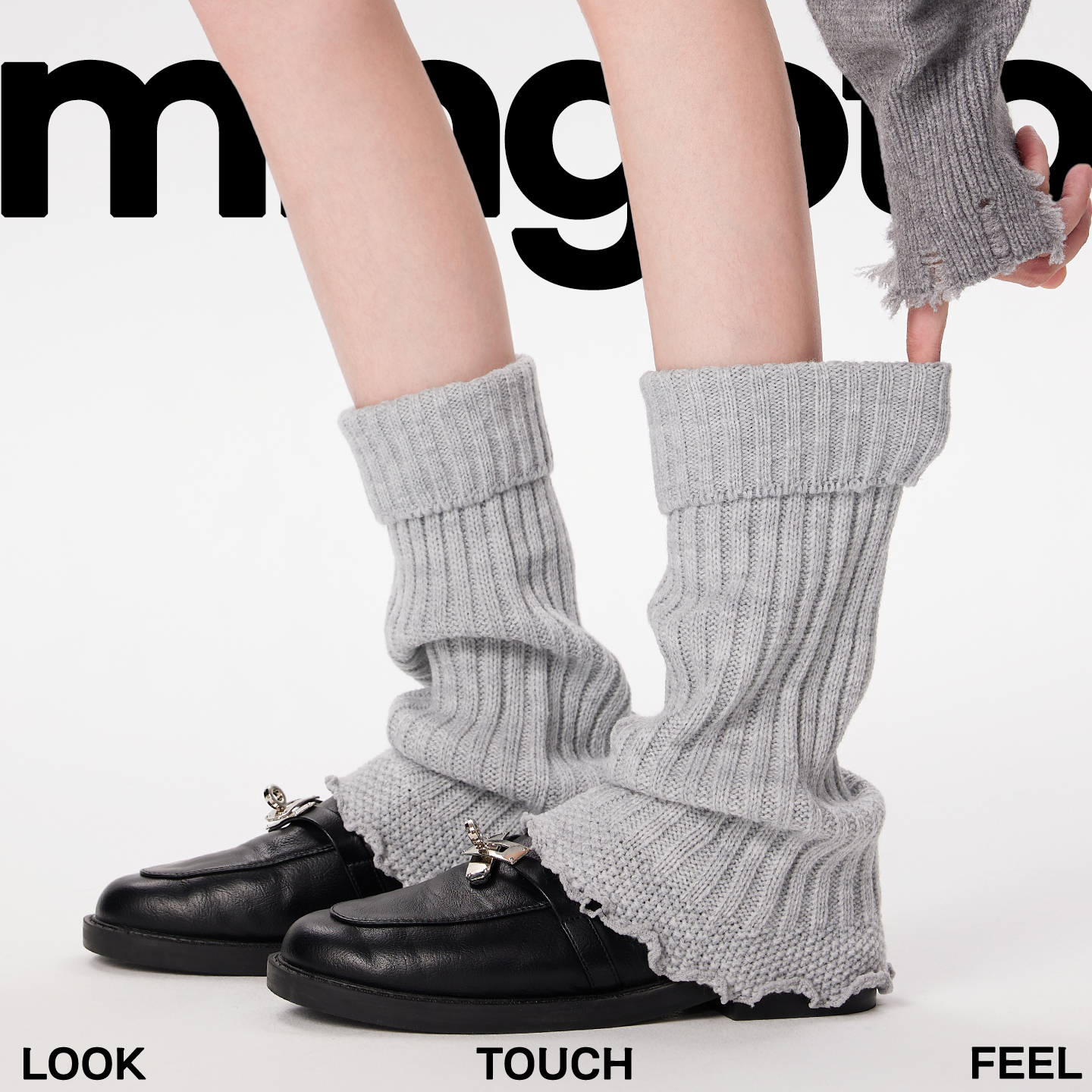 秋冬翻边竖纹针织显瘦腿套女