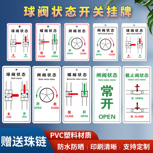 球阀状态闸阀开关常开常闭提示牌