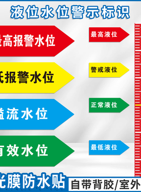 液位提示贴高低正常水位防水防油警示贴警戒有效溢流水位标识贴纸溢流正常液位自粘标签贴指示牌标牌定制
