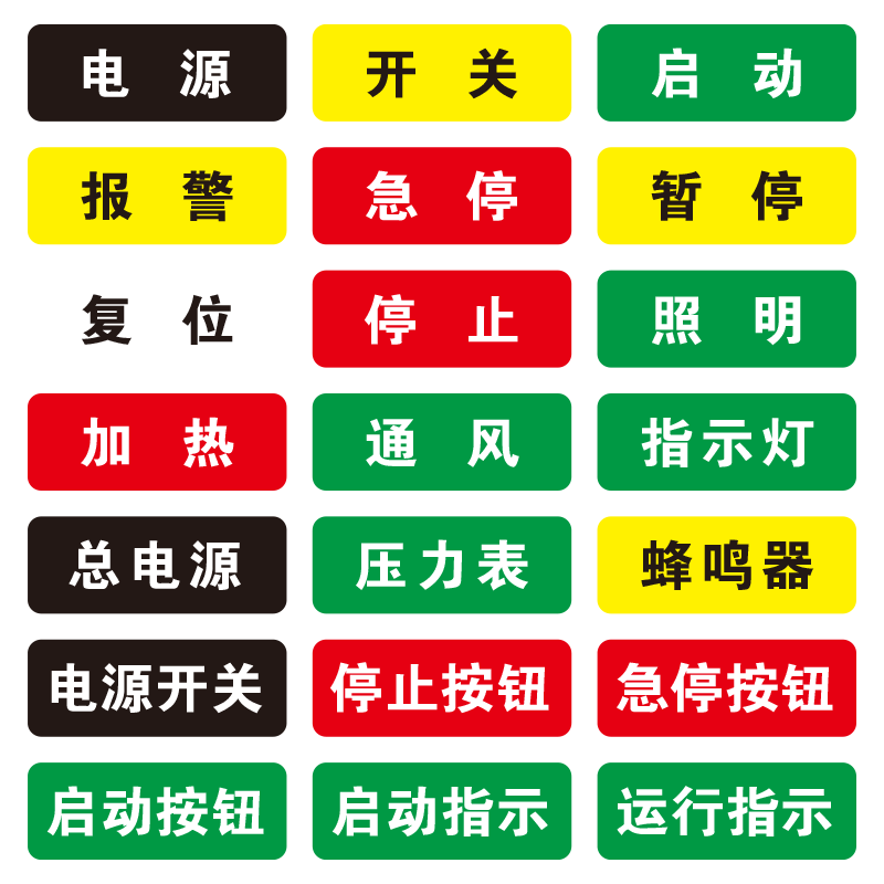 机械设备标识贴启动复位紧急停止提示贴防水磨砂蜂鸣器压力表故障指示灯安全警示警告标签贴ACDC12V标牌定制