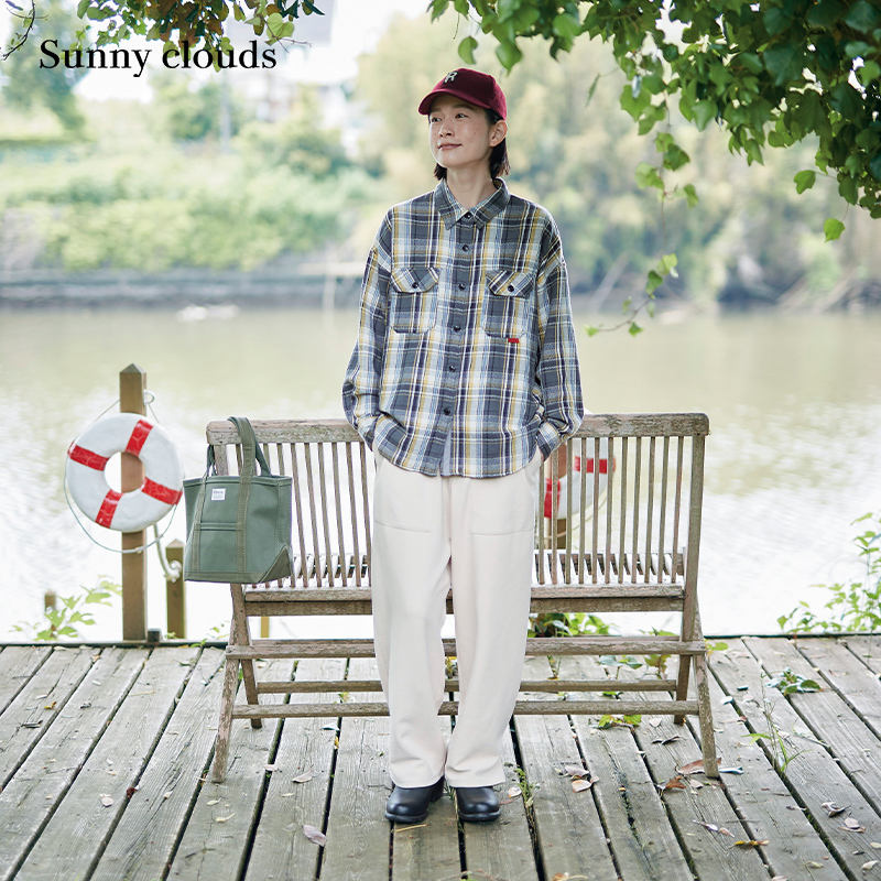 白色长裤百搭直筒裤扣袢设计