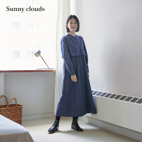 女式纯棉复古感拼接条纹连衣裙
