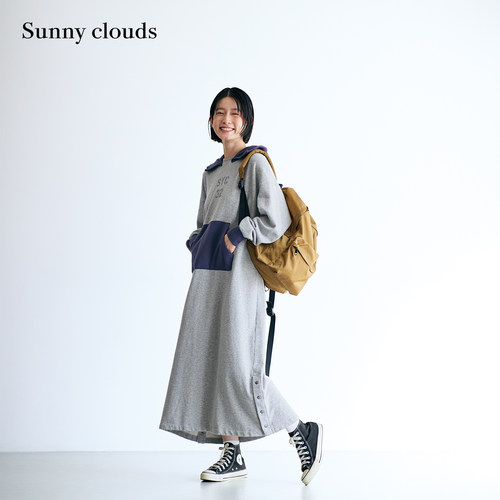 女式纯棉复古针织连帽连衣裙