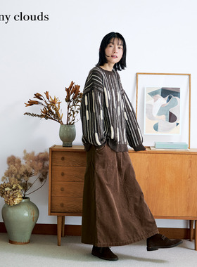 冬季新品 桑妮库拉/Sunny clouds 纯棉工装风灯芯绒拼接半身裙女