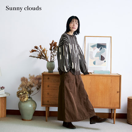 冬季新品 桑妮库拉/Sunny clouds 纯棉工装风灯芯绒拼接半身裙女