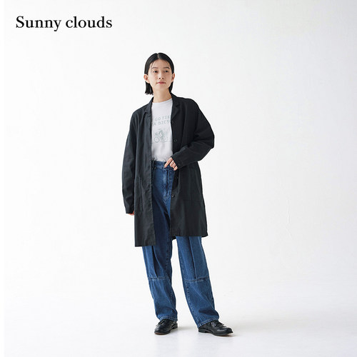 女式棉麻落肩中长款风衣外套