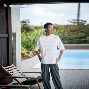 夏季新品 桑妮库拉/Sunny clouds 男式纯棉烫金英文T恤白色短袖