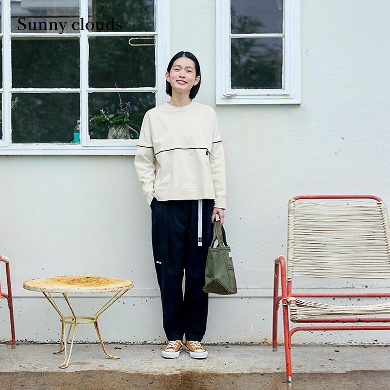 春季新品 桑妮库拉/Sunny clouds白色纯棉落肩卫衣宽松套头上衣女
