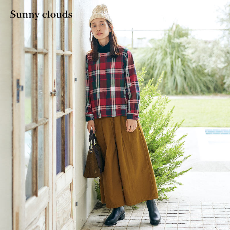冬季新品 Sunny clouds 女式纯棉薄绒内里阔腿裙裤（卡其）
