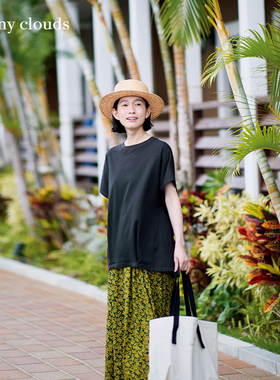 夏季新品 桑妮库拉/Sunny clouds 纯棉连肩袖T恤衫黑色短袖宽松女